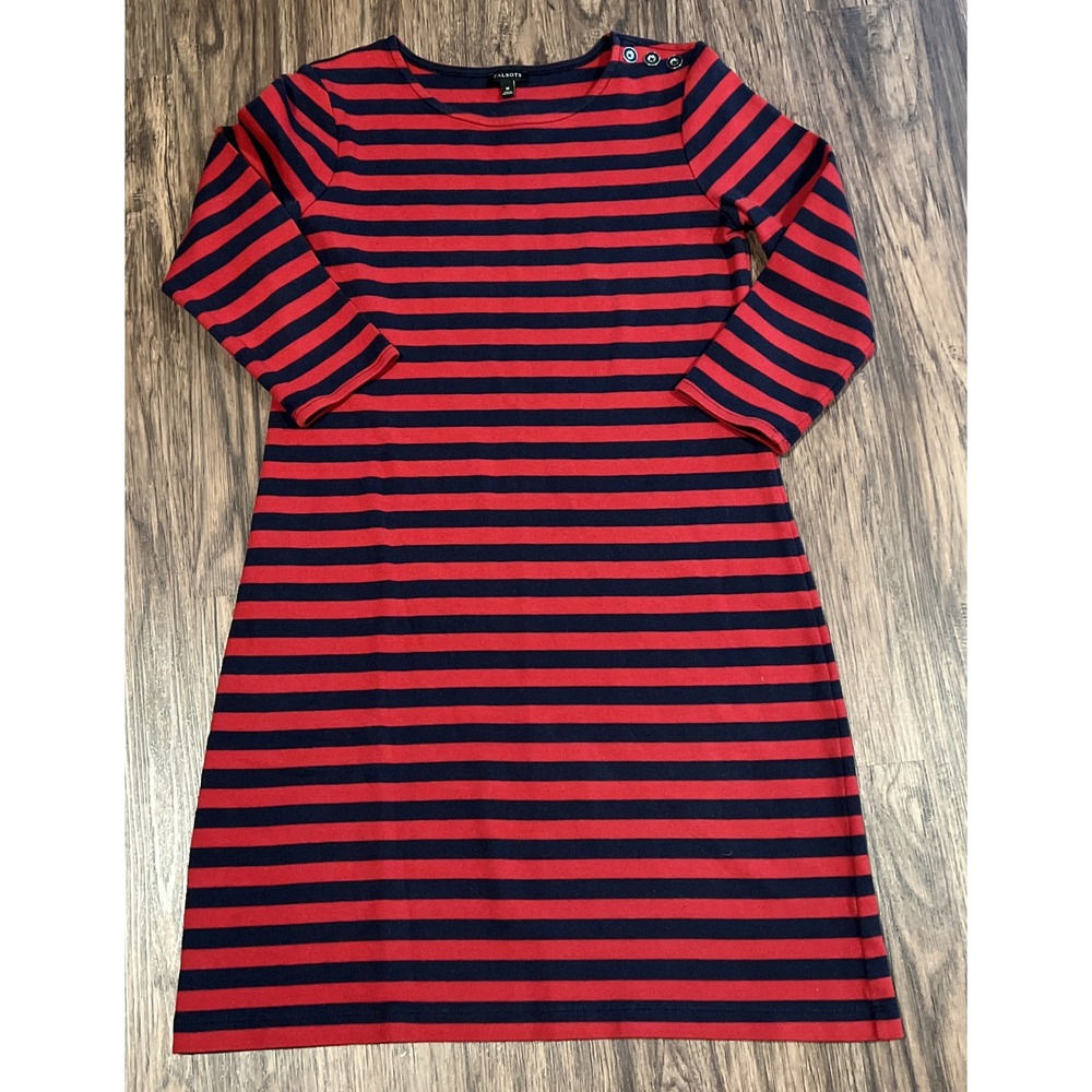 Talbots Red and Blue Stripe 3/4 Sleeve Knit Dress Size M